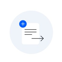 Document with an arrow, plus sign and circle
